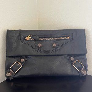 BALENCIAGA Rose Gold Envelope Clutch in Black